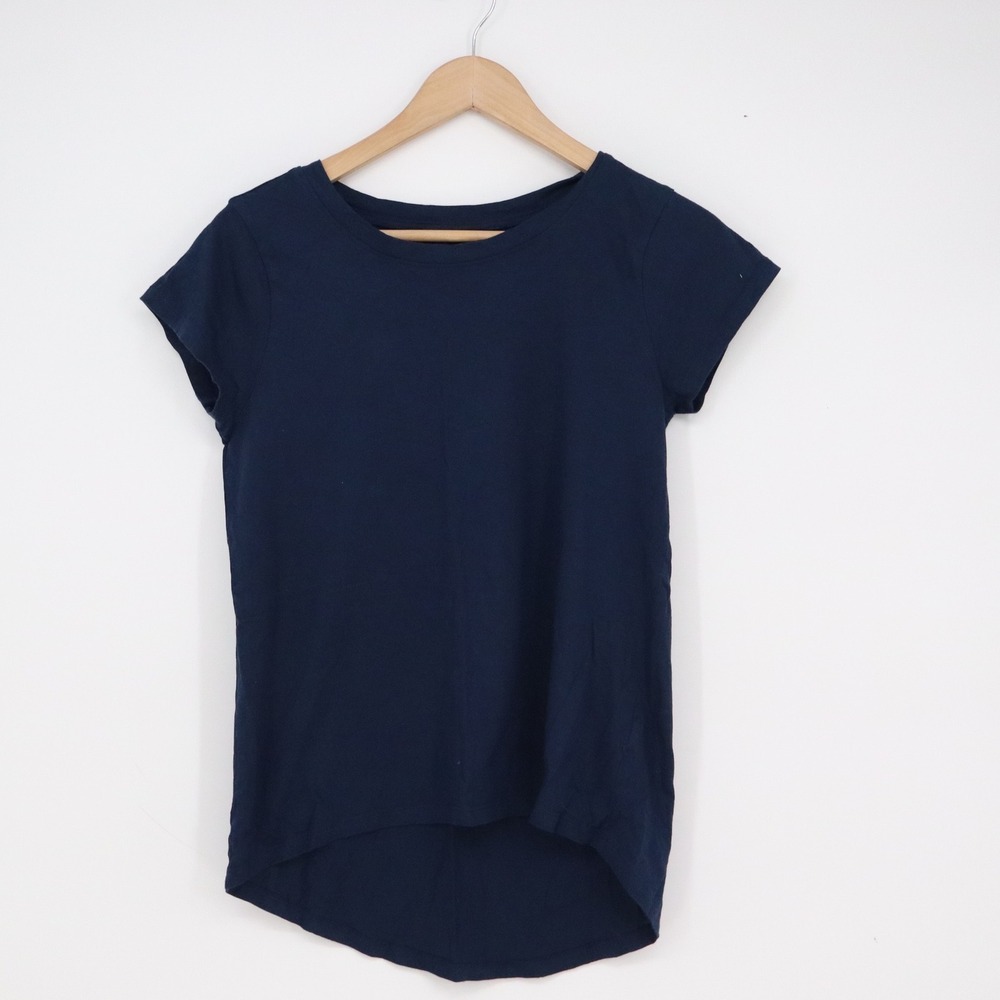 Cable & Gauge Navy Blue Pima Cotton Modal High Low Hem Short Sleeve Tee S - Picture 1 of 5